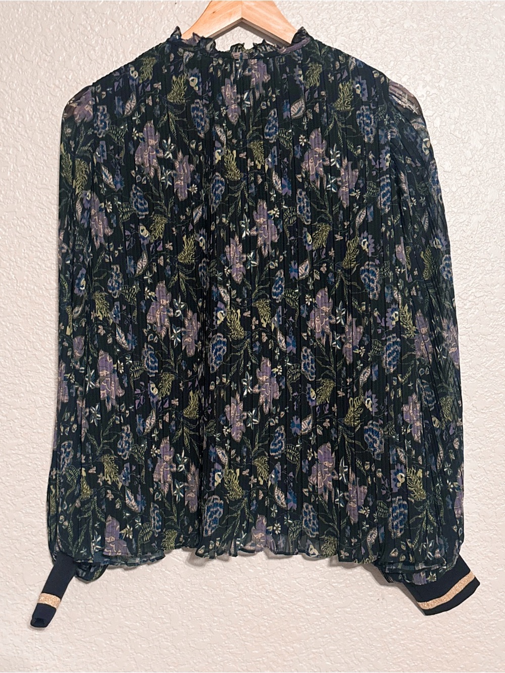 Ramy Brook Black Sheer Floral Blouse with Purple & Green Accents - Picture 5 of 7